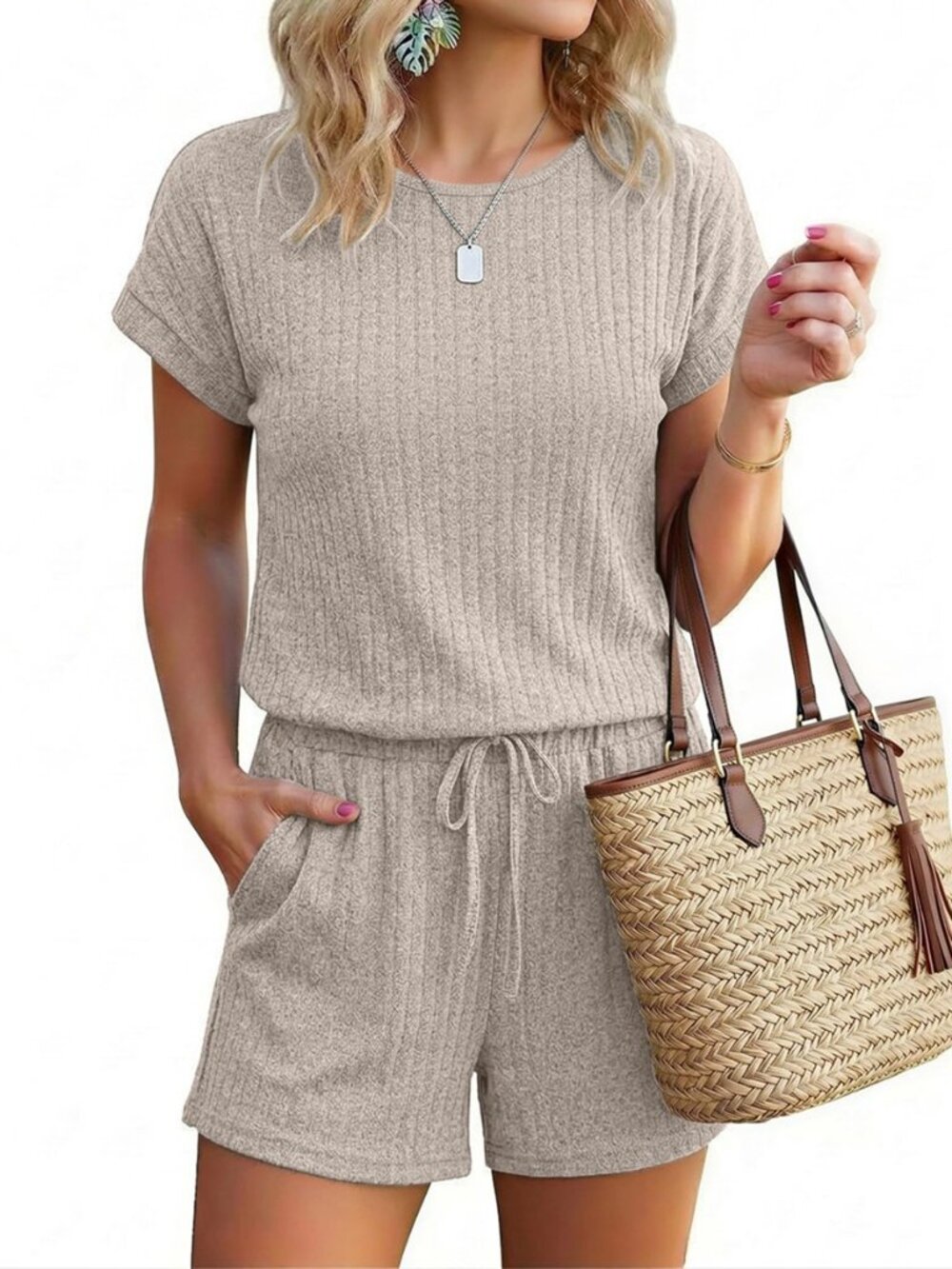 Rompers for Women Ribbed Knit Short Jumpsuit 2026 Summer Casual Vacation Outfits